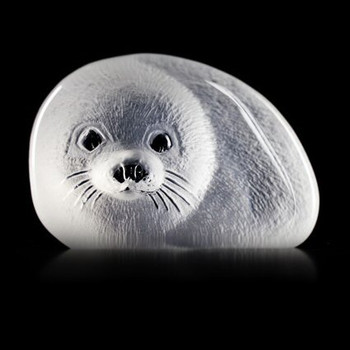 Baby Seal Etched Crystal Sculpture by Mats Jonasson