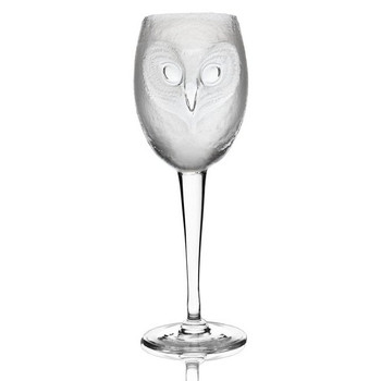 Strix Owl Clear Mouth Blown Crystal White Wine Glass by Mats Jonasson