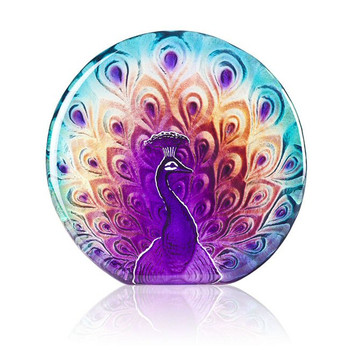 Peacock Purple/Yellow/Turquoise Color Crystal Sculpture by M. Jonasson