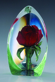 Orchid Red Flower Etched Crystal Sculpture by Mats Jonasson - Art