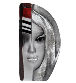 Enora Red Etched Crystal Masq Sculpture by Mats Jonasson