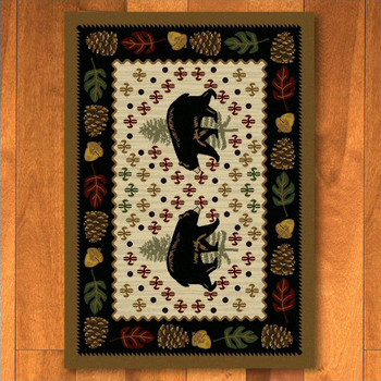 3' x 4' Patchwork Bear and Pinecones Wildlife Rectangle Scatter Rug