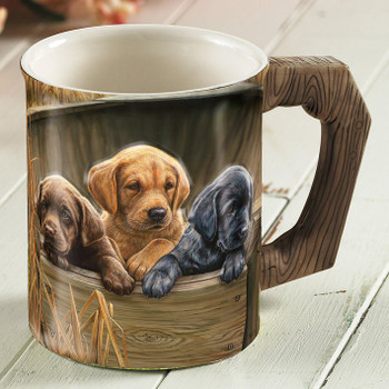 All Hands on Deck Lab Pups Sculpted Stoneware Coffee Mugs, Set of 6