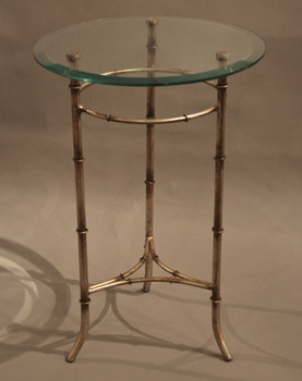 Antique Silver Iron Accent Table with Beveled Glass Top