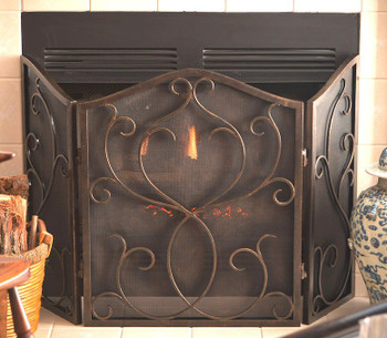 Bronze Flare Scroll Mesh Fireplace Screen