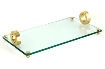 Rectangle Glass Serving Trays with Gold Ring Handles, Set of 2