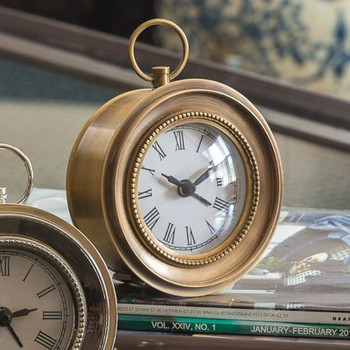 Antique Brass Round Face Brass Alarm Clock, Set of 2