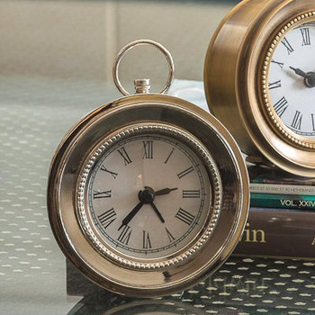 Nickel Round Face Brass Alarm Clock, Set of 2