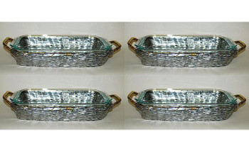 Aluminum Rectangular Pyrex Baker Tray with Brass Accents, Set of 4