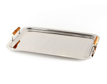 Rectangle Nickel Gallery Tray with Bamboo Handles