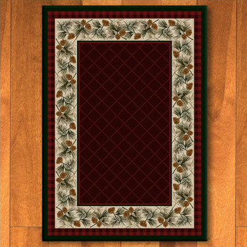 5' x 8' Evergreen Garnet Pinecones Nature Rectangle Rug