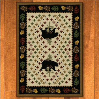 5' x 8' Patchwork Bear and Pinecones Natural Wildlife Rectangle Rug