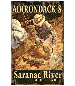 Custom Adirondack's Saranac River Fishing Vintage Style Metal Sign