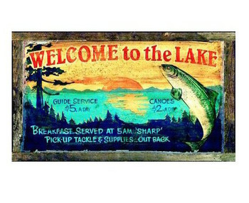 Custom Welcome to the Lake Vintage Style Metal Sign