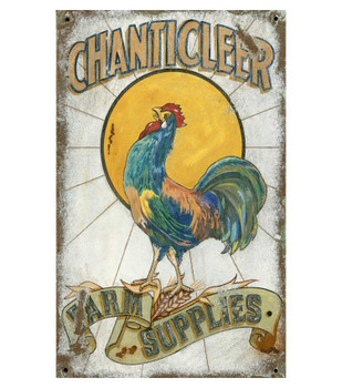 Custom Chanticleer Rooster Farm Supplies Vintage Style Metal Sign