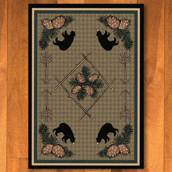 8' x 11' Pinecones and Bears Green Wildlife Rectangle Rug