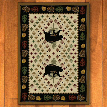 8' x 11' Patchwork Bear and Pinecones Natural Wildlife Rectangle Rug