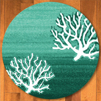 8' Coral Pattern Aqua Round Rug