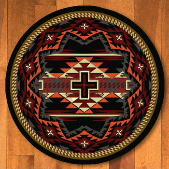 8' Rustic Cross Black Southwest Round Rug