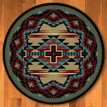 8' Rustic Cross Blue Southwest Round Rug