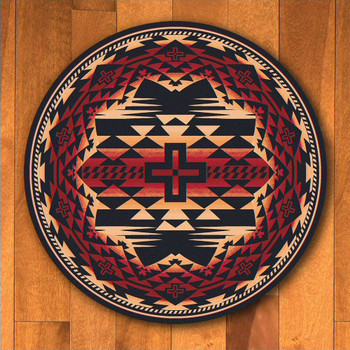 8' Rustic Cross Burnt Red Southwest Round Rug