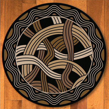 8' Hand Coiled Black Cherokee Inspired Round Rug