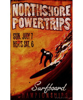 Custom Northshore Powertrips Surfboard Vintage Style Wooden Sign