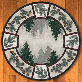 8' Pine Forest with Pinecones Nature Round Rug