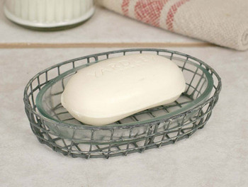 Galvanized Oval Wire Soap Dishes with Glass Liners, Set of 4