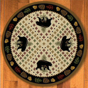 8' Patchwork Bear and Pinecones Natural Wildlife Round Rug