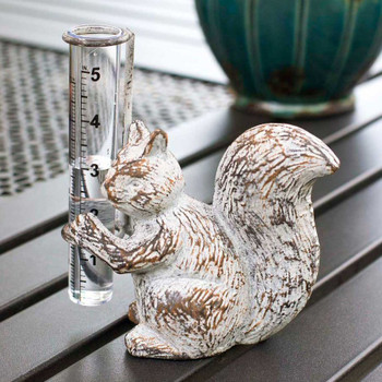 Squirrel Rain Gauge Metal Garden Statue