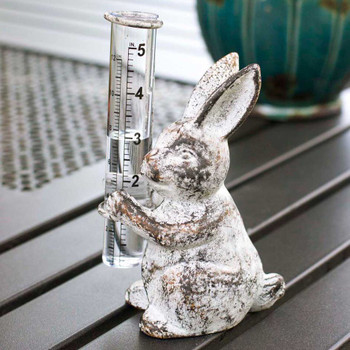 Bunny Rabbit Rain Gauge Metal Garden Statue