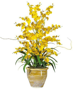 Triple Dancing Lady Silk Flower Arrangement - Yellow