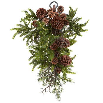 26" Pine & Pine Cone Teardrop Silk Arrangement