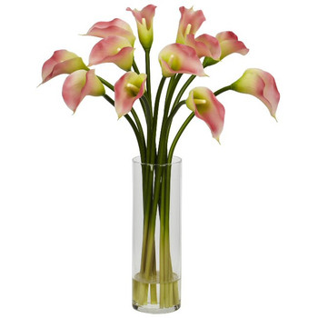Mini Calla Lily Silk Flower Arrangement - Pink