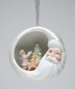 Santa with Child Decorating Tree Christmas Tree Ornaments, Set of 4