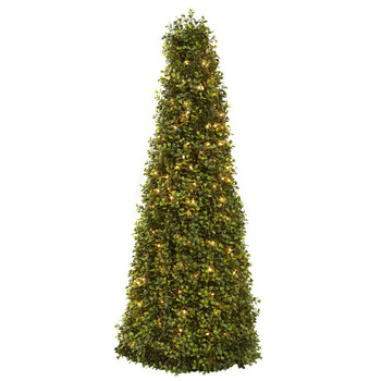 39" Boxwood Cone Silk Tree with Lights
