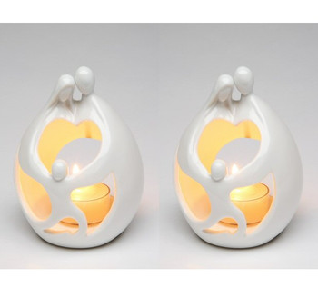 Family Scene Tea Light Candle Holder, Set of 2