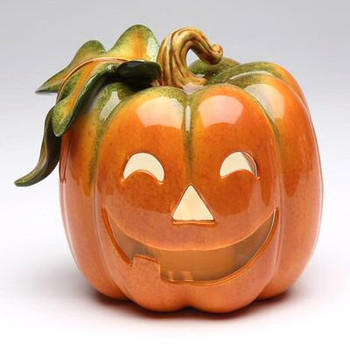Pumpkin Jack O Lantern Tea Light Candle Holders, Set of 2