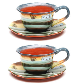 Sunrise Earthenware Cup and Saucer, Set of 4