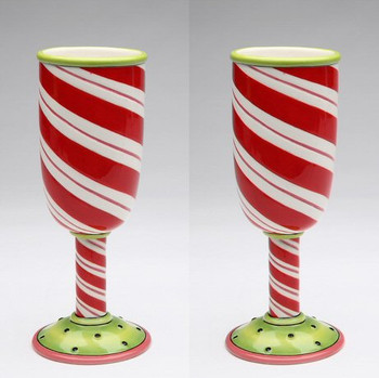 Candy Striped Earthenware Holiday Tall Goblet, Set of 4