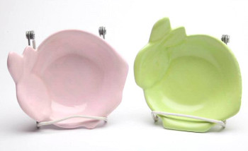 Pink and Green Bunny Rabbit Porcelain Serving Bowls, Set of 4