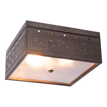 Kettle Black Square Chisel Pierced Tin Ceiling Light