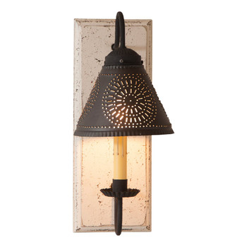 Americana White Crestwood Lighted Metal Wall Sconce with Tin Lamp Shade