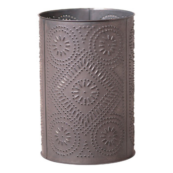 Blackened Tin Wastebasket Trash Can with Diamond Pattern Blackened Tin Wastebasket Trash Can with Diamond Pattern