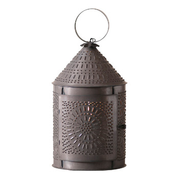 15" Blackened Tin Fireside Punched Chisel Pierced Tin Electric Lantern