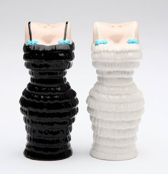 Black & White Dress Ceramic Salt and Pepper Shakers by Babs, Set of 4