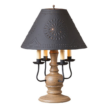 Americana Pearwood Cedar Creek Wood and Metal Table Lamp with Punched Chisel Pierced Tin Shade