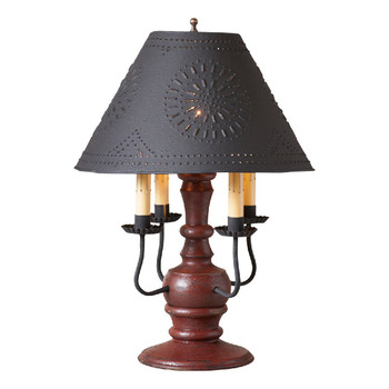 Americana Plantation Red Cedar Creek Wood and Metal Table Lamp with Punched Chisel Pierced Tin Shade