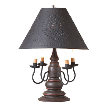 Americana Espresso Harrison Wood and Metal Table Lamp with Punched Chisel Pierced Tin Shade